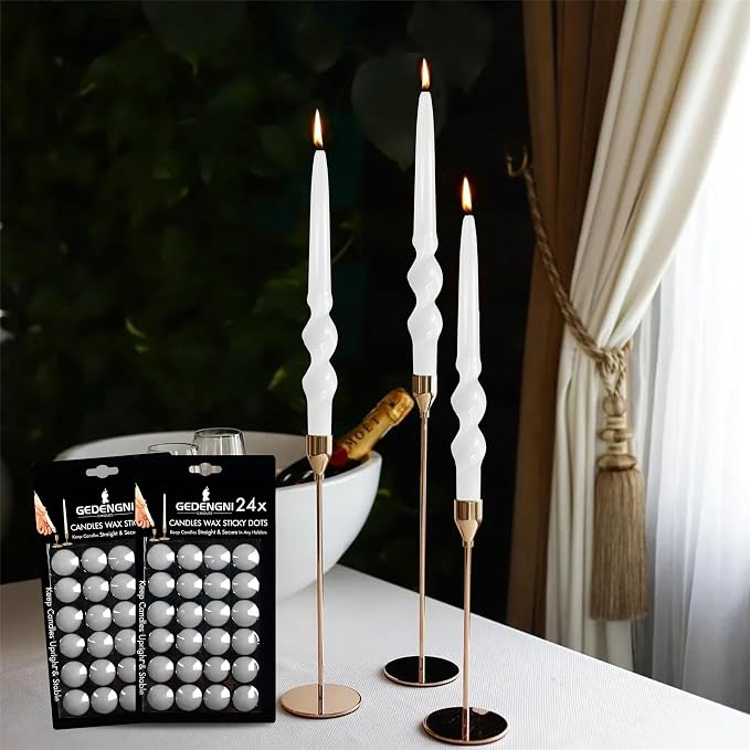 48pcs White Art Deco Taper Candle Wax Dots - Adhesive, Soft Wax for Any Candle Holder - Unscented