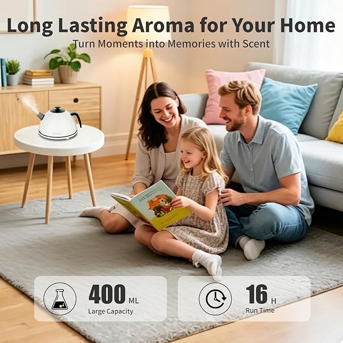 DENTAISyn Aroma Diffuser,400ML Large Essential Oil Diffuser: Ultrasonic Cool Mist Humidifier, 14-Hour Long-Lasting Aromatherapy,7 Color Lights, Auto-Off for Home/Bedroom/Yoga (Minimalist White)