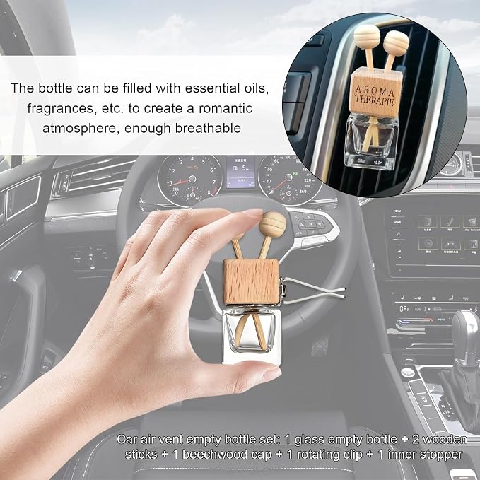KVAEY 2PCS Car Diffuser Air Freshener Bottle, Refillable Empty Glass Perfume Bottles with Vent Clip, Universal Essential Oil Diffuser for Most Vehicles, Interior Car Accessories (4PCS, Word)