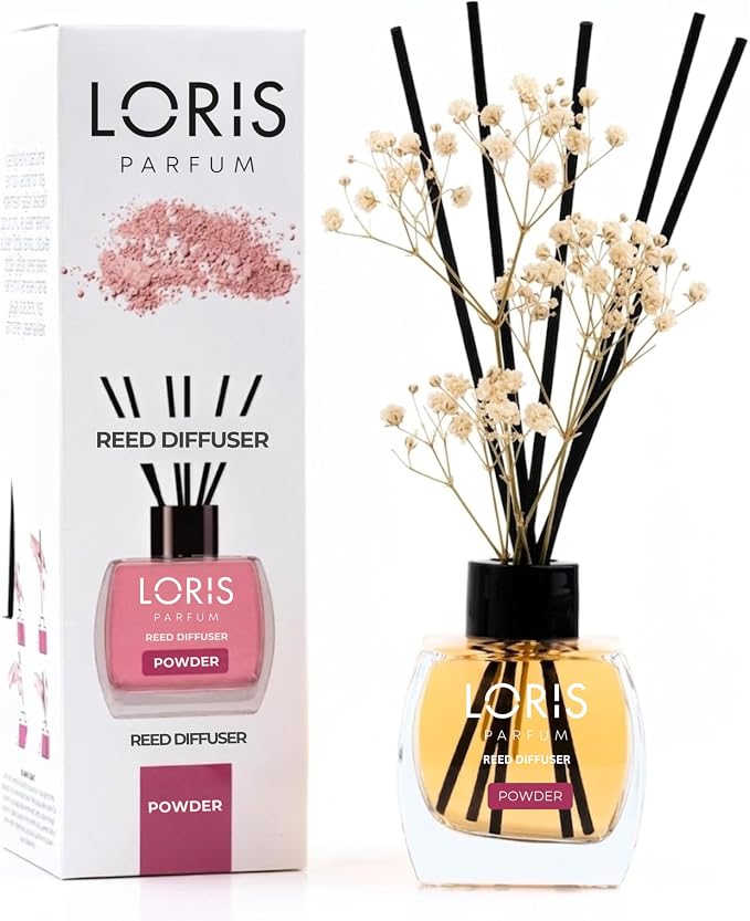 Loris Powder Reed Diffuser Set with Dried Flowers | Reed Diffusers for Home with Sticks | Bathroom Diffuser & Room Scent | Long-Lasting Home Fragrance | 120 mL / 4.06 fl oz