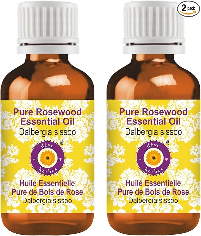 Deve Herbes Pure Rosewood Essential Oil (Dalbergia Sissoo) Steam Distilled (Pack of Two) 100ml X 2 (6.76 oz)