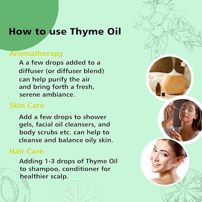 GM Gumili Thyme Oil - 100% Pure Essential Oil for Skin, Hair, Diffuser & DIY Crafts - 10mL Natural Herbal Scent