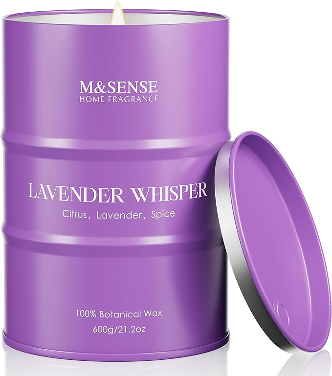 M&SENSE Large Lavender Soy Candles for Home Scented 21.2oz 120 Hour Long Burning, Aromatherapy Candle for Stress Relief Meditation Relaxing, Appreciation Gifts for Mom Teacher Friends