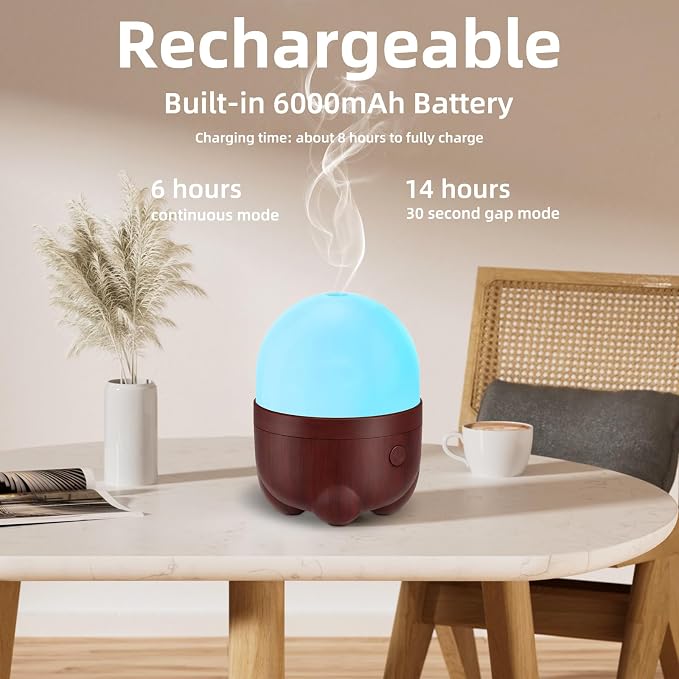 SEEDSEEL 150ML Rechargeable Battery Essential Oil Diffuser, Portable Cordless Aromatherapy Diffuser with 7-Color LED Light, 7-Hour Runtime, Quiet Design for Bathroom, Office, Outdoor