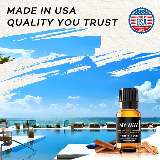 Hotel Diffuser Oil My Way Sandalwood & Leather Scent, Hotel Essential Oils for Home, Office, Spa,2Pack,10mL*2, 0.34 fl oz Hotel Collection Diffuser Oil for Diffusers & Humidifiers，Made in USA