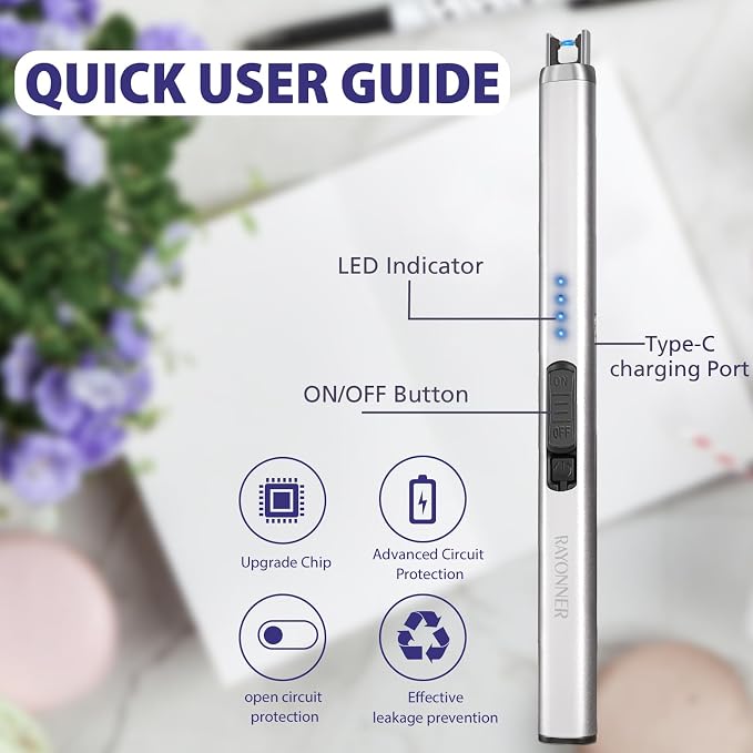 Electric Candle Lighter, Windproof Flameless USB Rechargeable Plasma Arc Lighter for Grill Firework Kitchen Camping (1 Pack - White)
