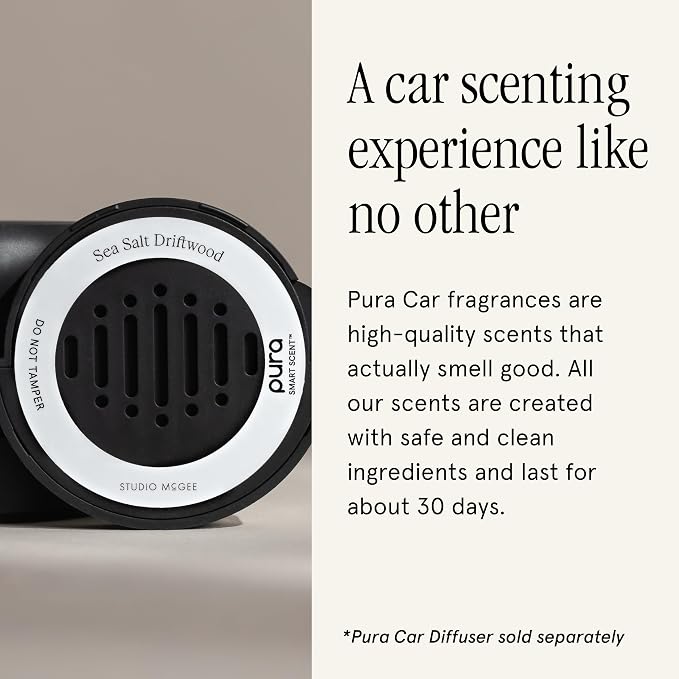 Pura & Studio McGee - Fragrance for Car Diffuser - Clean & Safe Luxury Scent Refill - Long-Lasting for 30 Days of Aroma - Must-Have Accessory - Sea Salt Driftwood