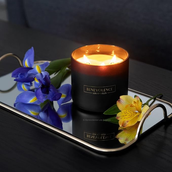 Benevolence LA Premium Bergamot & Jasmine Large 3-Wick Scented Candle – 45-Hour Burn – Luxury Natural Soy Candle for Home – Aromatherapy & Room Decor – 14.5oz