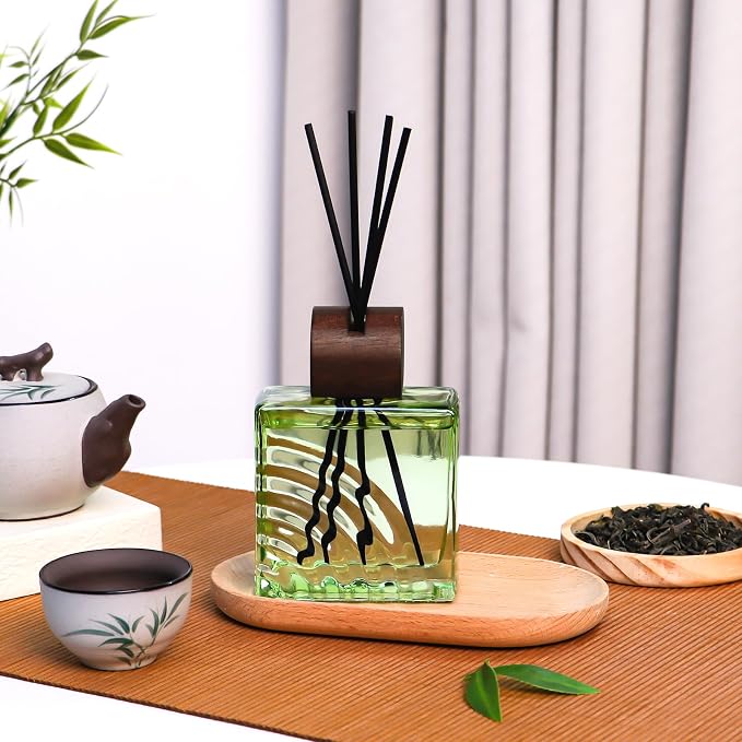 6.76 oz Black Tea Scent Diffusers with 8 Fiber Sticks,200ml Reed Diffuser for Bathroom Room Air Freshener, Last up for 40 Days