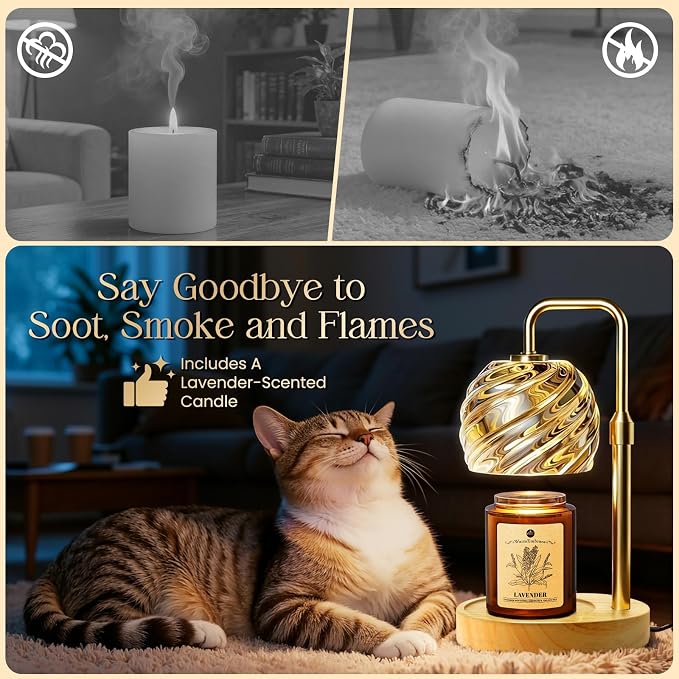 WarmEmbrace Candle Warmer Lamp with Lavender Candle Set, Electric Wax Warmer Lamp with Auto Timer & 4 Dimmable Lights, Adjustable Height for Jar Candles, Elegant Home Decor Gift for Women, Gold