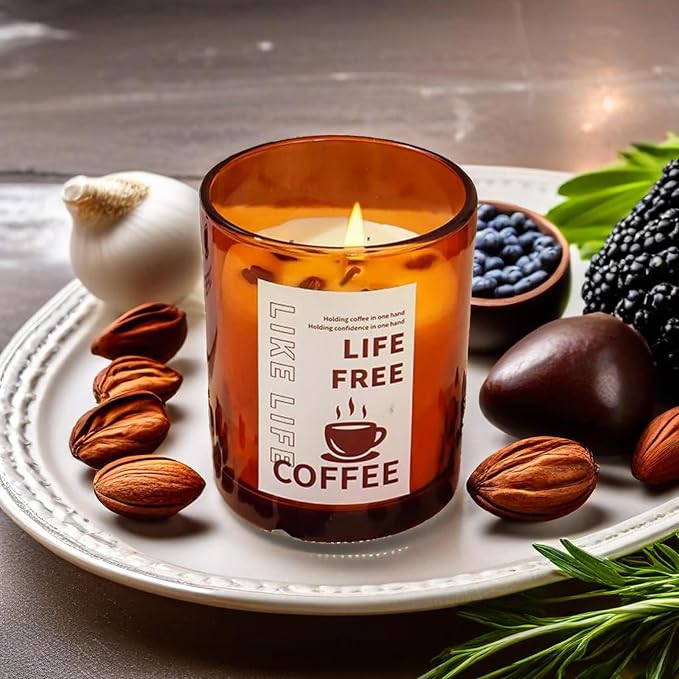 Natural Coffee Scented Candle in Orange Glass,Real Beans Inside! Smokeless Soy Wax Aroma Candle Gift for Coffee Lovers,Home Bedroom Decor,Wedding Props,Aromatherapy Must-Have