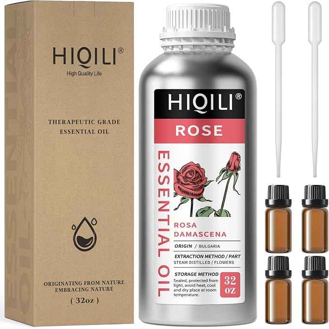 HIQILI 32 Fl Oz Rose Essential Oil, Huge Value Size Rose Oil for Face, Skin, Diffuser, Hair