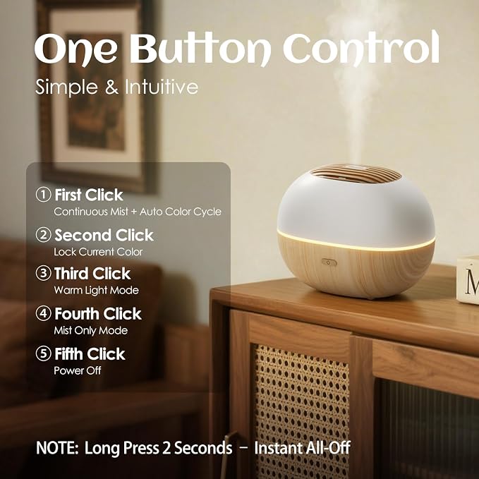 Soulorigin 100ml Mini Essential Oil Diffuser, Portable Aromatherapy Diffuser with Warm Light, One-Button Control, Auto Shut-Off, Quiet Ultrasonic Mist for Home, Travel, Yoga, Meditation (Wood Paint)