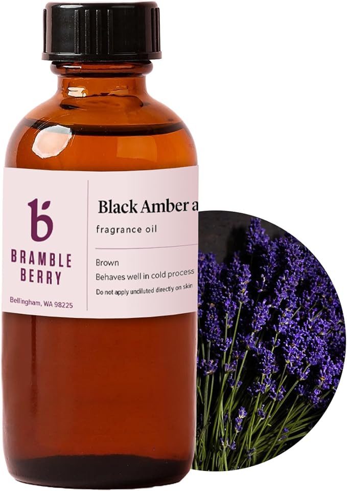Bramble Berry Black Amber and Lavender Fragrance Oil 2 oz | Warm Herbal Scent for Soap, Candles, Perfume & Bath Bombs | Skin Safe, Vegan, Paraben & Phthalate Free, DIY Craft Essential