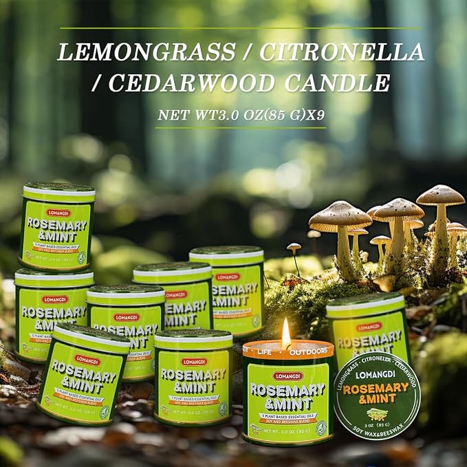 Rosemary Mint Scent Candles 9-Pack | 3oz Aromatherapy Candles | Made with Various Plant-Based Essential Oils and Soy/Beeswax Blend | 18 Hour Burn Time Indoor Outdoor Candle