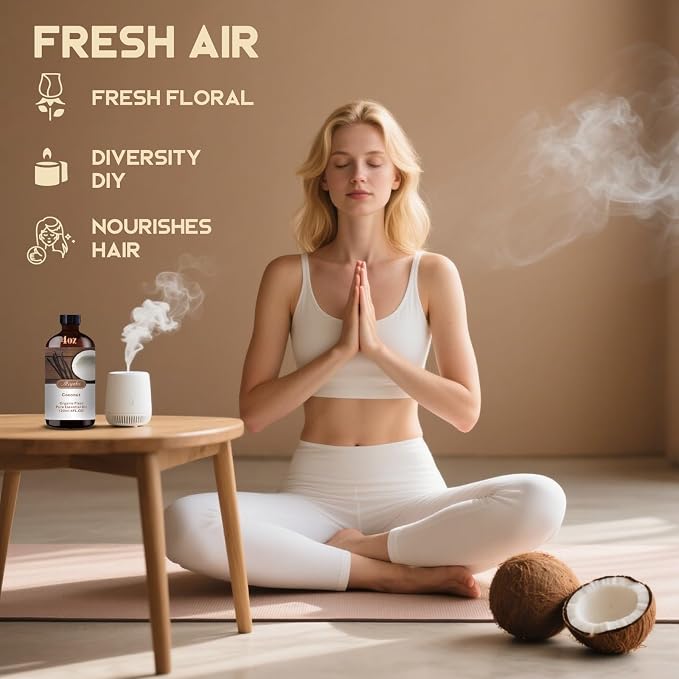 Coconut Essential Oil, Coconut Oil for Skin Care, Massage, Diffuser, Humidifier, DIY Soap, Candle, Hair Care, Gift Ready,Coconut Fragrance Oil - MLYNKL Essential Oils (4.33 fl oz / 130ml)