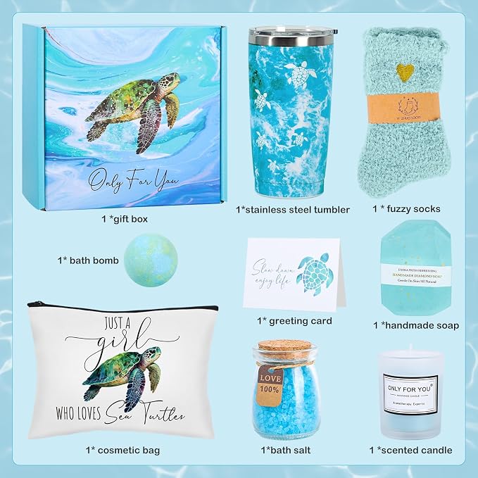 Sea Turtle Gifts for Women, Turtle Gifts Set for Turtles Lovers, Turtles Gift Baskets Relaxing Spa Bath Gift Baskets, Birthday Gifts for Women Gift Set for Her Sister Friends Mom Mothers Day