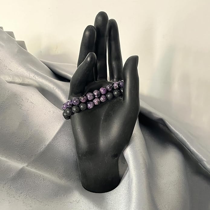 FORUBUS 2Pcs Lava Rock Beaded Bracelet Set – Essential Oil Diffuser Jewelry with Natural Stone Beads for Aromatherapy, Yoga, Meditation, and Stress Relief, Stretchy Bracelets for Women Men
