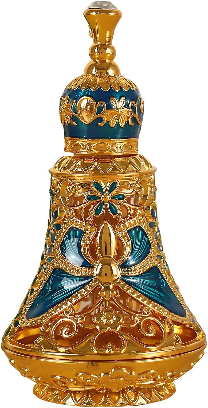 Arabic Patterns Scent Bottle, Middle Eastern Alloys Stylish Perfume Bottle, Small Sized Portable Container for Home Travel Carrying