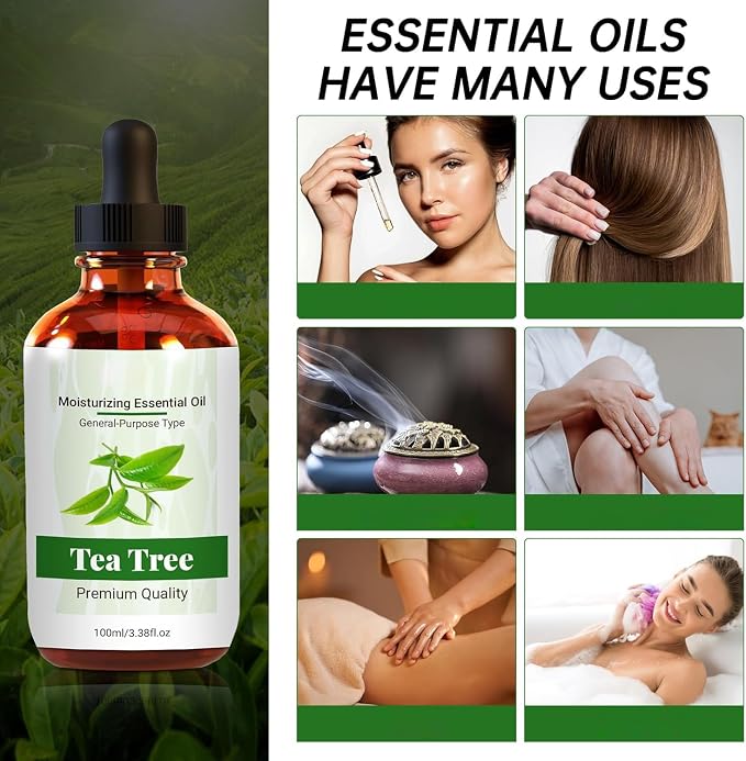 Tree Tea Essential Oil Pure, Natural, Undiluted Essential Oils for Skin Essential Oils for Diffuser Skin & Hair Care, DIY Soaps & Candles (100ml, Tea Tree)