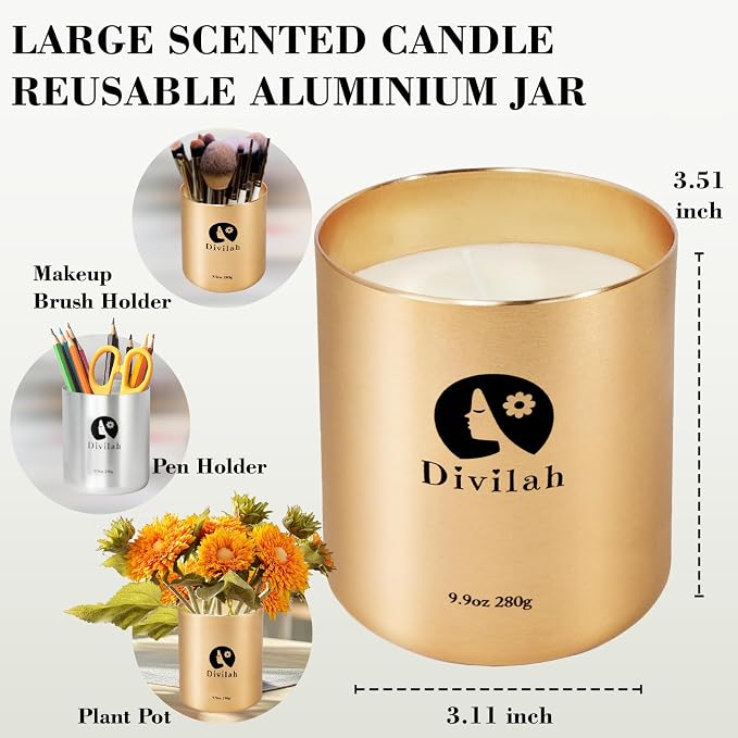 Lavender Scented Candles, 65 Hour Long Lasting Non Toxic Natural Soy Wax in Gold Aluminum Jar, Luxury Large Home Decorative Scented Candle, Relaxing Aromatherapy Gift for Women & Men, 9.9oz