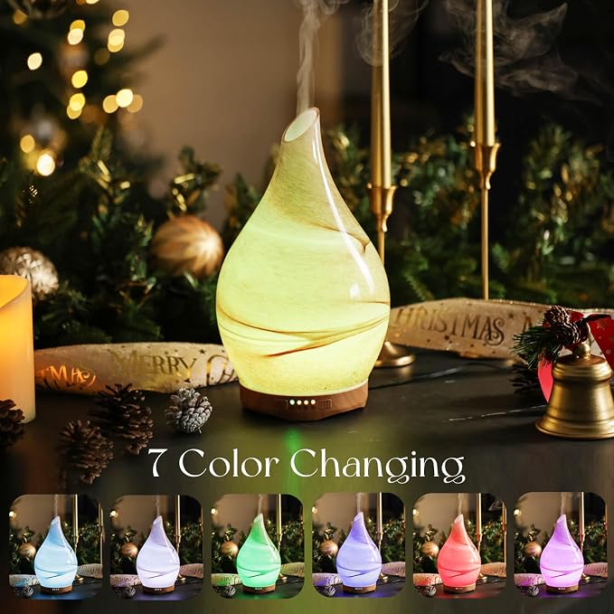 Porseme 280ml Essential Oil Diffuser Glass Color Changing Aroma Air Diffusers Aromatherapy Ultrasonic Cool Mist Humidifier with Remote Control 7 Running Hours Waterless Auto-Off (Desert)