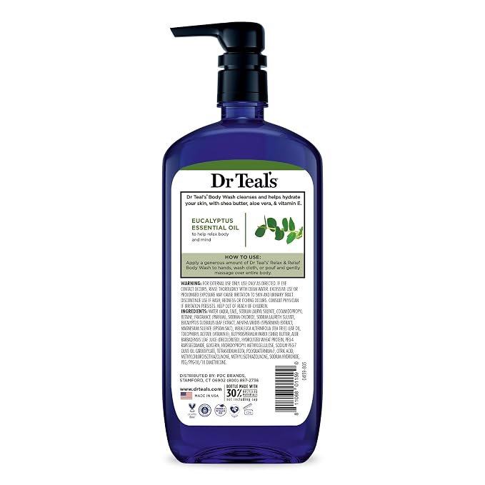 Dr Teal's Body Wash with Pure Epsom Salt, Relax & Relief with Eucalyptus & Spearmint, 24 fl oz (Pack of 4)