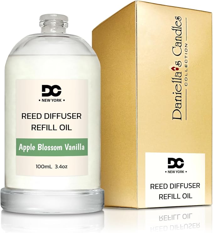 Daniella's Candles Apple Blossom Vanilla Reed Diffuser Refill Oil, 3.4oz/100ml, Premium Fragrance Oil, Home Fragrance, Oil for Reed Diffusers, Long Lasting