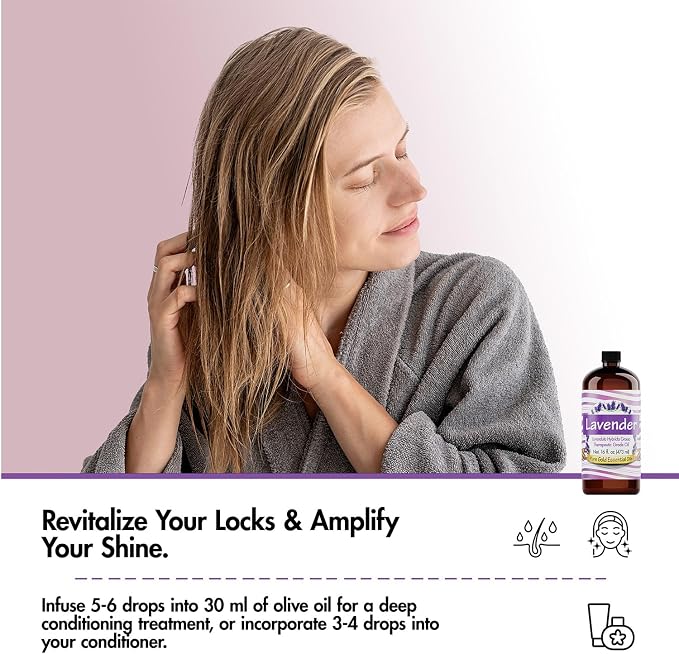 Pure Gold Essential Oils - Bulk 16oz - Perfect as Lavender Oil Spray & for Creating Relaxing Atmosphere - Oil for Cleaning - Large Bottle - Burning Oil