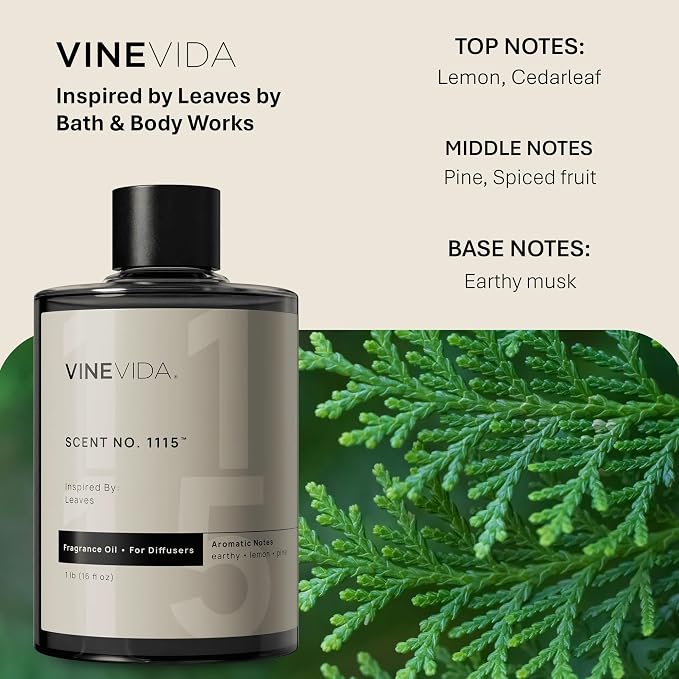 VINEVIDA [16 Fl Oz] Scent NO. 1115 Fragrance Oil for Cold Air Diffusers, Aromatic Notes of Earthy Musk Pine Lemon, Essential Oils for Diffuser Oil Refill & Air Freshener Room Spray
