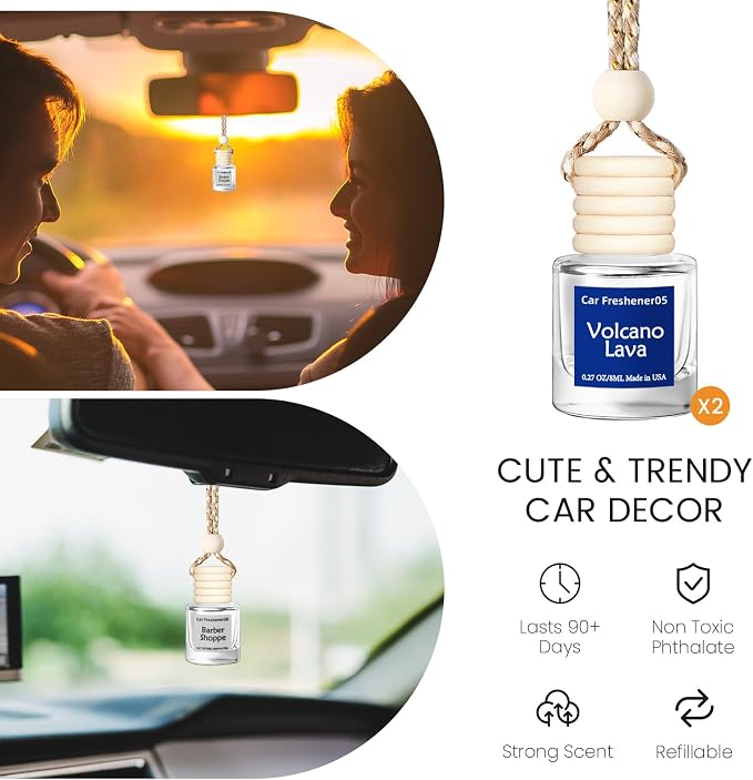 Hanging Car Air Freshener, Long Lasting Essential Oil Diffuser, Non-Toxic New Car Scent, Cute Car Fresheners for Women, 2 Pack Made in USA