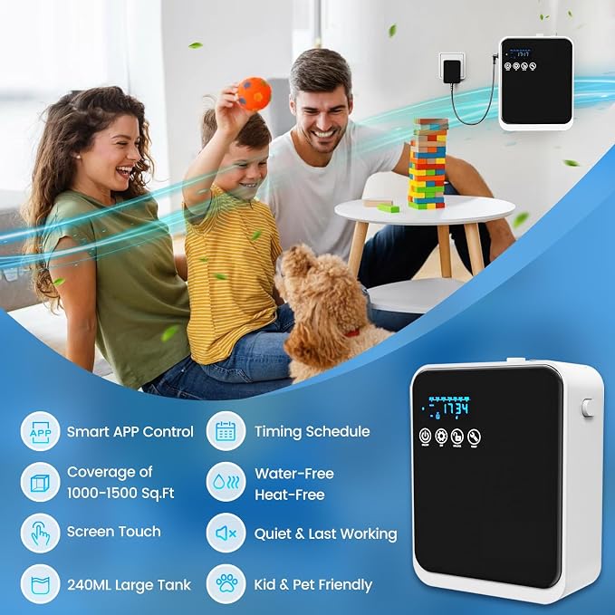 Waterless Essential Oil Diffuser,Hotel Home Aromatherapy Scent Diffuser with APP Control & Touch Screen,Auto Timer,250ml,Cover 1500 sq.ft|Whole House,Large Room Air Freshener for Home,Office,Classroom