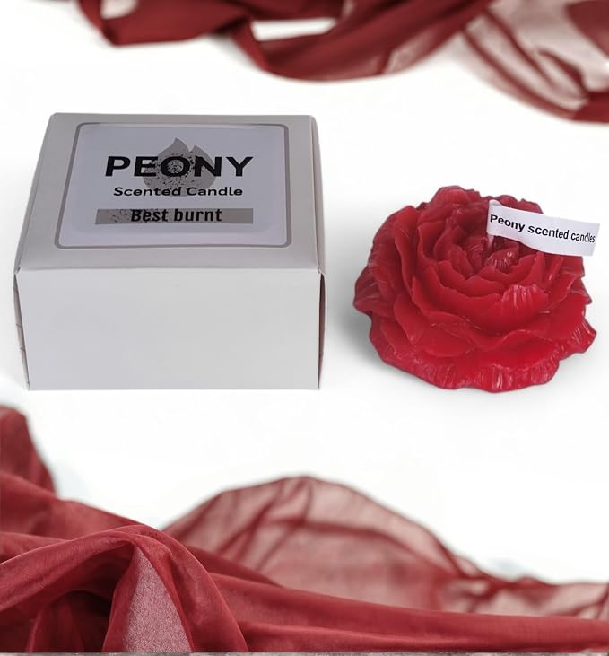 Peony Flower Shaped Candle with Scent, Soy Wax Blend Aromatherapy Candle, Gift Candle, Gifts for Women, Candles for spa, Stress Relief, Meditation, Wedding, Home Decor, Relaxing Atmosphere, (Red)