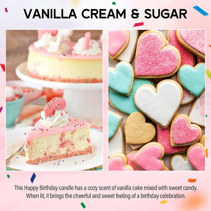 VEGISHINE Birthday Candles Gifts for Women, Birthday Gifts for Women Men, 9 oz Happy Birthday Candle with Vanilla Birthday Cake Scent, Women Friendship Ideas