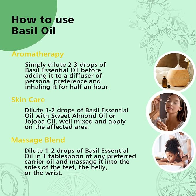 GM Gumili Basil Essential Oil 1 Oz – 100% Pure Natural Basil Oil for Diffuser, Skin, Massage & DIY, Fresh Herbaceous Aroma