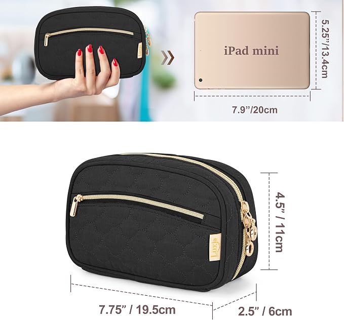LUXJA Essential Oil Organizer -Holds 10 Bottles (5ml-15ml, Also Fits Roller Bottles), Travel Case for Essential Oils with Zipper Pockets (Bag Only), Black