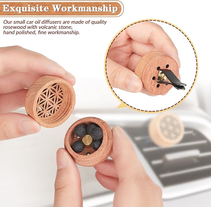 Patelai 4 Pcs Essential Oil Aromatherapy Wood Diffuser - Car Freshener Vent Clip Lava Stone Aroma Automobile Diffuser, 2 Styles(Elegant)
