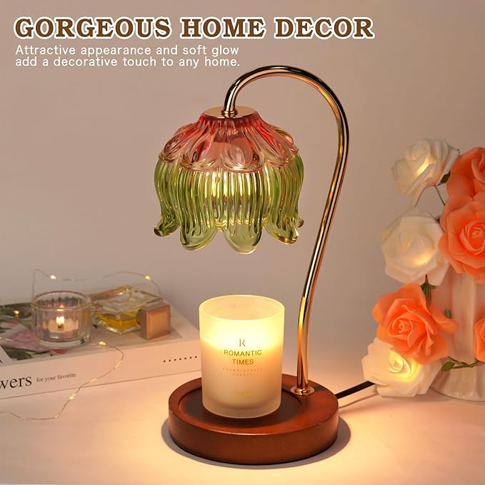 Funistree Glass Candle Warmer Lamp with Timer, Electric Candle Warmer Lamp, Graduation Birthday Gifts for Women Girls, Flower Candle Light Warmer Gifts, Aromatic Candle Warmer for Vintage Home Decor