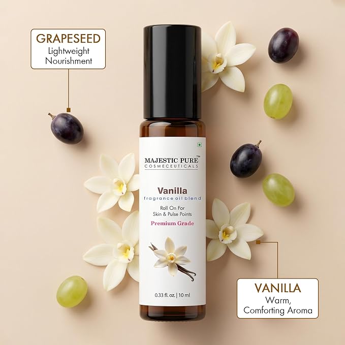Majestic Pure Vanilla Fragrance Oil Perfume Roller, 0.3 Fl Oz | Long-Lasting Scented Oil, Vegan, Alcohol-Free