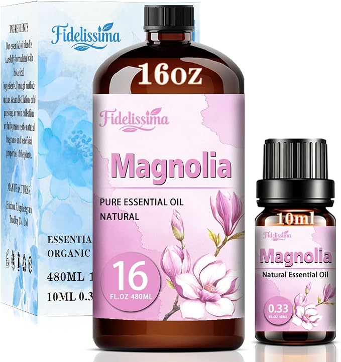 Fidelissima Natural Essential Oil Set,5 Scents Gift Kit–Magnolia,Bergamot,Rose,Jasmine,Peach,Fragrance Oil for Diffuser,Candle Soap Making,Personal Care with Glass Dropper