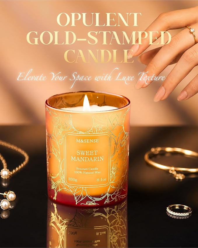 M&SENSE Sweet Mandarin Soy Candle, No Toxin Refreshing Fragrance, 8.1oz 42-Hour Long Burning, Bright Refreshing Citrus, Summer Housewarming Gift