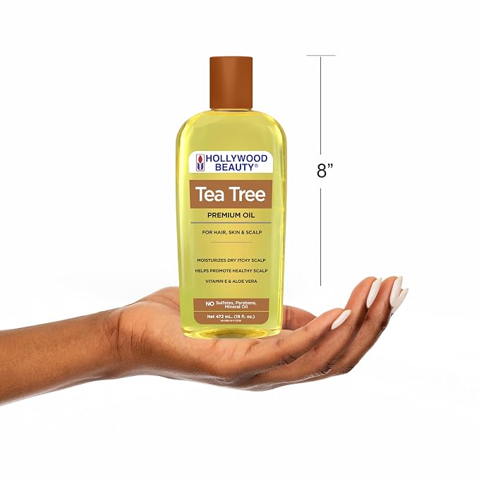 Hollywood Beauty Tea Tree Oil for Hair, Scalp, and Skin, 16 fl oz - Moisturizes Dry, Itchy Scalp, Fungus Fighter, Blended with Vitamin E & Aloe