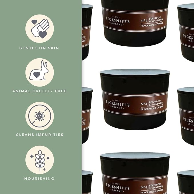 Pecksniffs Black Tall Bourbon & Mandarin Scented Candle | 3 Wicks, 283g/9.9oz