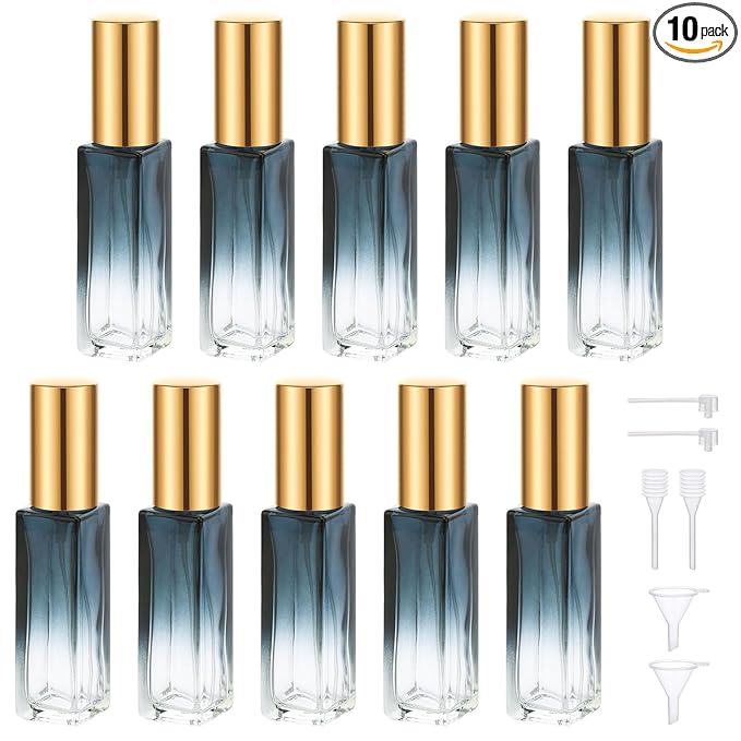 Segbeauty 10ML Perfume Bottles Empty, Set of 10 Mini Travel Refillable, Glass Spray Bottle Atomizer Portable Leak-proof Sprayer for Dispensing Fragrance Toiletries Cosmetic, Gradient Blue-gold