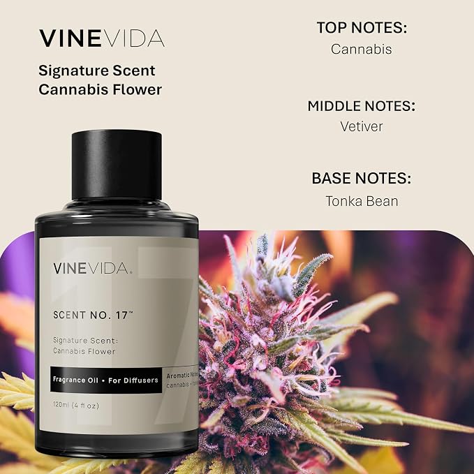 VINEVIDA [4 Fl Oz] Cannabis Flower Fragrance Oil for Cold Air Diffusers, Essential Oils for Diffuser Oil Refill & Air Freshener Room Spray
