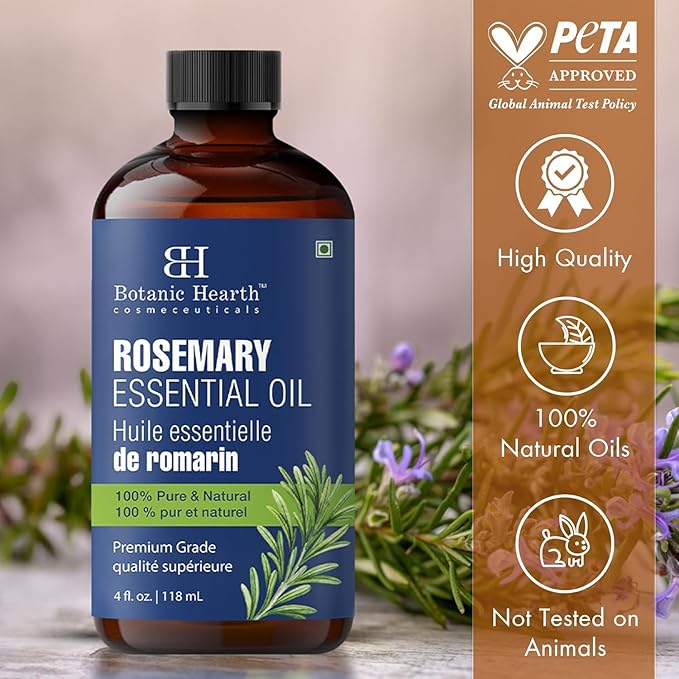 Botanic Hearth Rosemary Essential | 100% Pure and Natural | Premium Grade Essential Oil for Diffuser, Aromatherapy, Soap and Candle Making | Rosemary Oil | With Glass Dropper | 4 Fl Oz