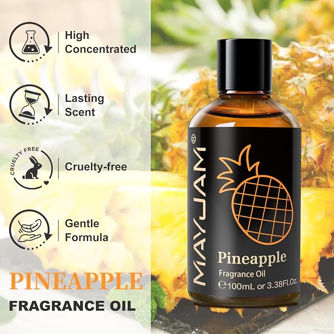 MAYJAM 100ML/3.38FL.OZ Pineapple Fragrance Oils with Glass Dropper, Essential Oils for Diffusers for Home, Long Lasting Scented Oils for Diffusers Soap Candle Making