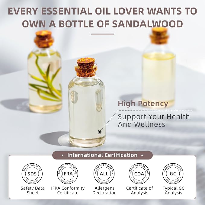 HIQILI Sandalwood Essential Oils, Long-Lasting Scent for Perfume, Diffuser, Soap Making & Candle- 16 Fl Oz