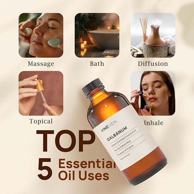 VINEVIDA Galbanum Essential Oil 4 oz - Undiluted - DIY Candle Scents - Bulk for Soap Making
