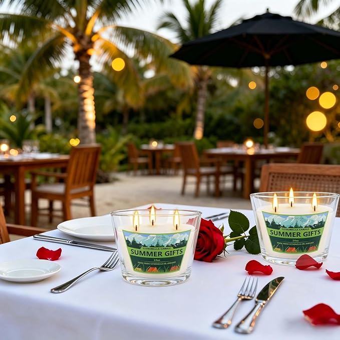 2x14oz Large 3-Wick Outdoor Indoor Citronella Candles,Natural Soy Wax Candles in Glass Jar,Bulk for Garden Yard Home Balcony Camping Backyard,Summer Candle Bulk for Home, Long Burning